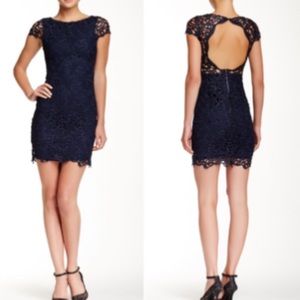 Alice + Olivia Navy open back lace dress